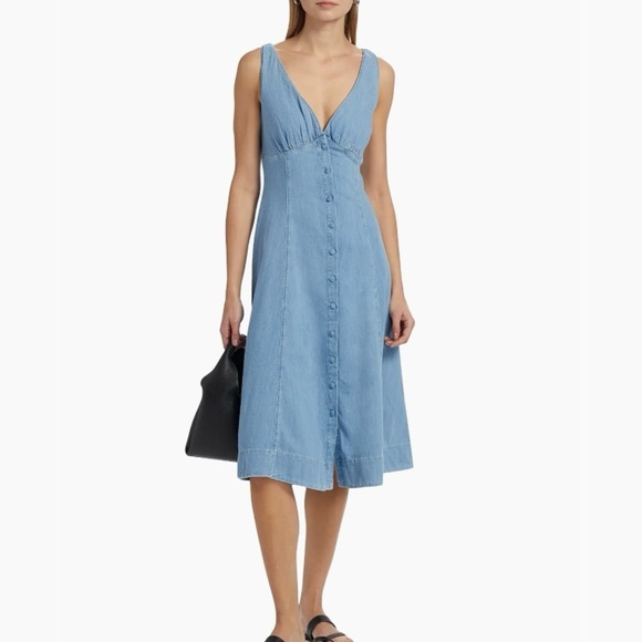 NWT Reformation Sebastian Denim Midi Dress Savannah V-neck Button-Front Size 4 - Picture 2 of 13